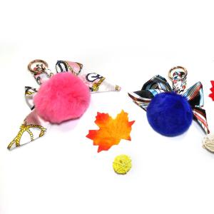 Cheap Cute Pink Pom Pom Fur Ball Keychain Gold Metal Plating Purse Accessories wholesale