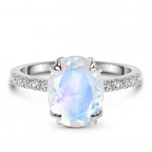 China 14K White Gold Oval Cut Moonstone Engagement Women Anniversary Ring With CZ Rings on sale