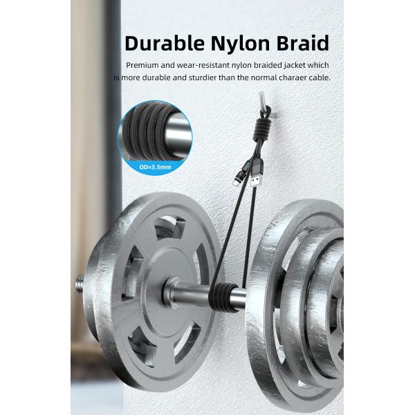 540° rotation USB magnetic cable nylon braided 3 in 1 magnetic cable fast charging 3A type C cable charger