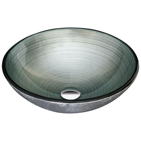Silver Tempered Glass Sink Vessel Brushed Line With Foil 420 * 420 * 145mm