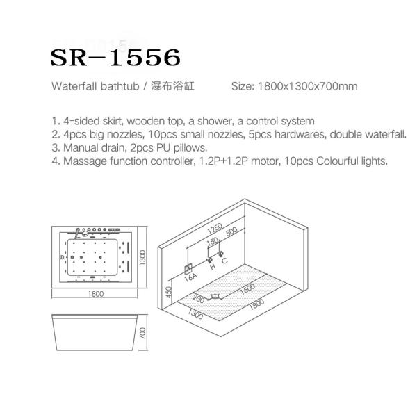 2 Person Soaking Tub Freestanding Water Jet Whirlpool Bathtub Bathroom Wooden