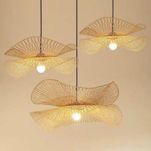 Cheap Bamboo woven lotus leaf Pendant Lights Natural Rattan Wicker Chandeliers(WH-WP-43) wholesale