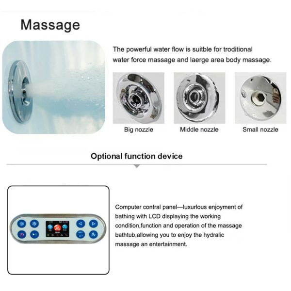 2 Person Outdoor Hydrotherapy Whirlpool SPA Bathtub 1560mm Blue Glass