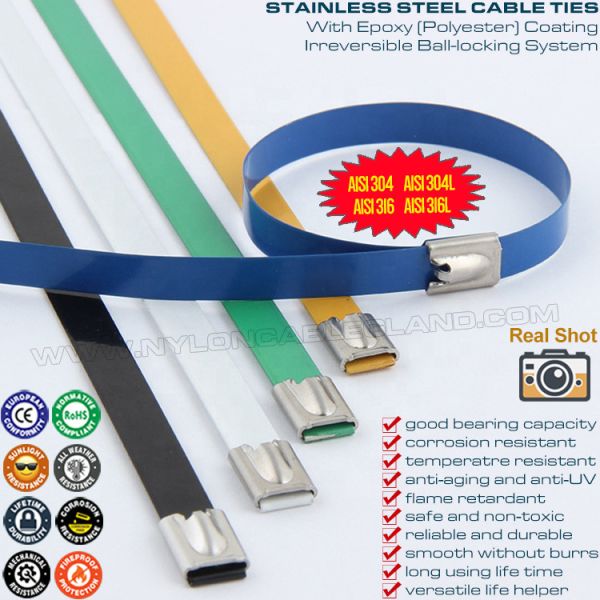 Ball-lock Polyester Coated Steel Cable Ties, 304, 316 Plastic Coated Stainless Self-locking Zip Ties Metallic Tie Straps Ball-lock Polyester Coated Steel Cable Ties, 304, 316 Plastic Coated Stainless Self-locking Zip Ties Metallic Tie Straps