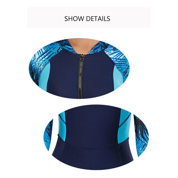 Sunproof Polyester Womens Surfing Suits Zipper One Piece Long Sleeve Swimsuit