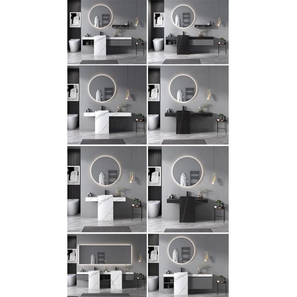 Modern Sintered Stone Slate Freestanding Pedestal Wash Basin Cabinet Set Bathroom Vanities