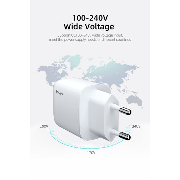 Essager 2021 YuRoom PD QC 20W Mobile Chargers USB Type C Charger Cable USB 100-240V PD Wall Charger