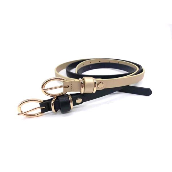 Gold Buckle 1.5cm Women Skinny Leather Belt For Dress