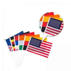 China Personalized Hand Held Flags Waving Small Flag With Plastic Pole on sale