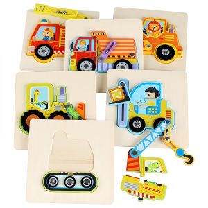 Wooden Vehicle Puzzle Baby DIY Education Development Toy Montessori Color Shape