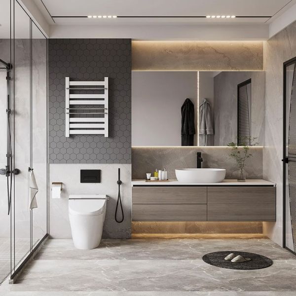 Factory Directly Modern Hotel Hanging Waterproof Mirror Wash Basin Vanity Sintered Stone Bathroom Cabinet