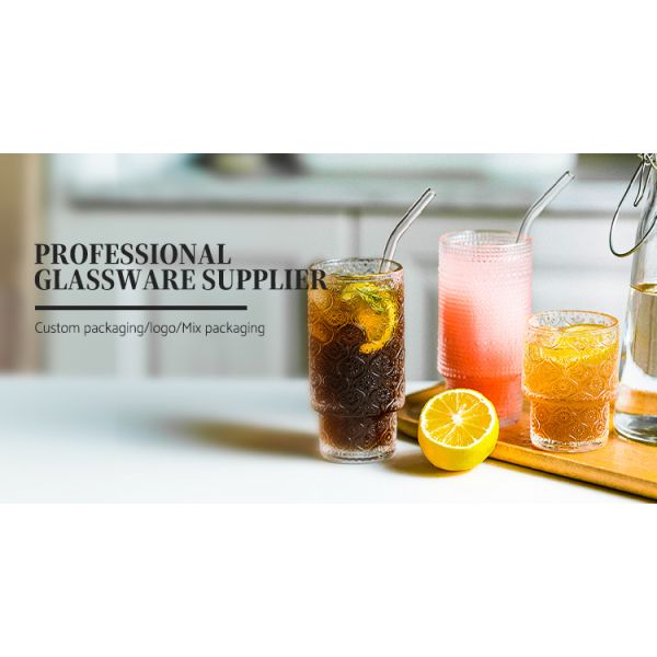 Factory Direct Retro Embossed Coffee Crystal Clear Glass Cup