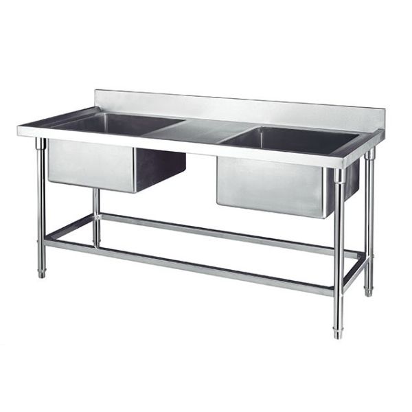 Double Sink for Kitchen Washing Stainless Steel Catering Equipment 1200*700*800+150mm