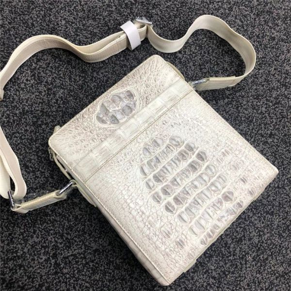 Authentic Crocodile Skin Men's Small Shoulder Bag White Flap Purse Genuine Alligator Leather Male Casual Messenger Bag