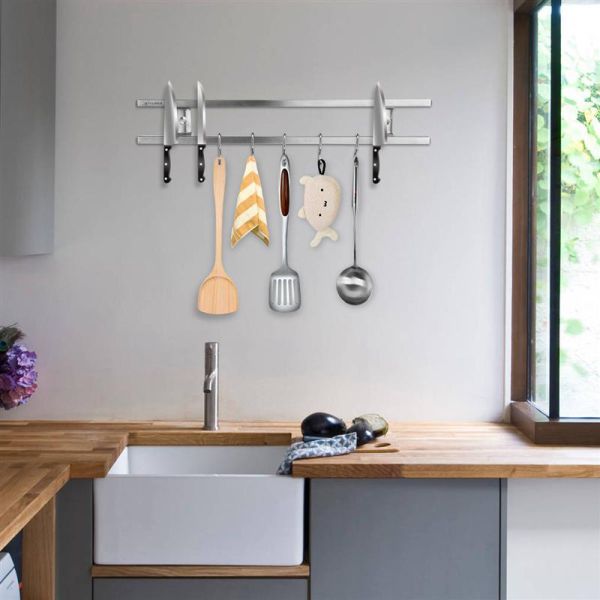 Modern Kitchenroom Block Tube Stainless Steel Magnetic Knife Holder with Hanger Hook