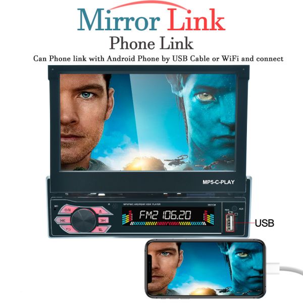 7inch Retractable Screen Car Stereo Dash Car Bt Radio Mp5 Player Aux Tf Fm Receiver