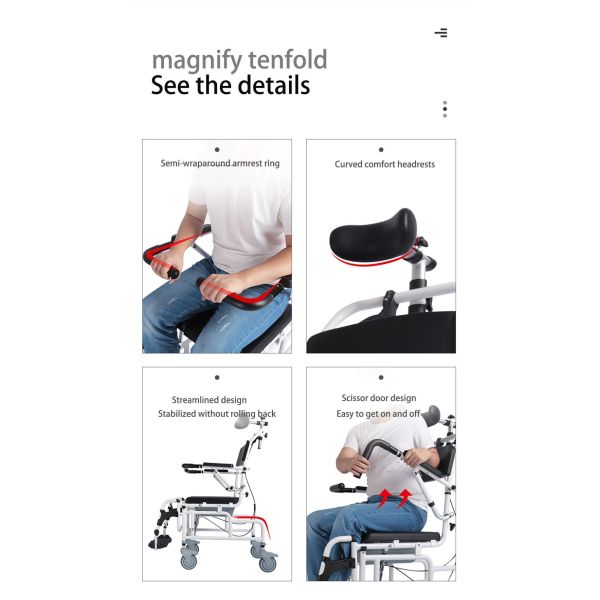 Portable Aluminum Multifunctional Chair with Wheels Toilet Chair