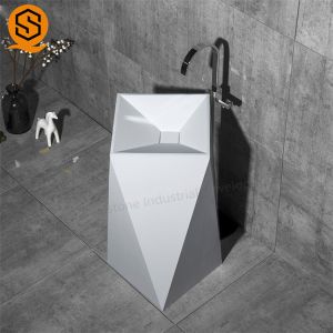 China Unique Design Solid Surface Wash Basin Fireproof Freestanding Pedestal Sink on sale