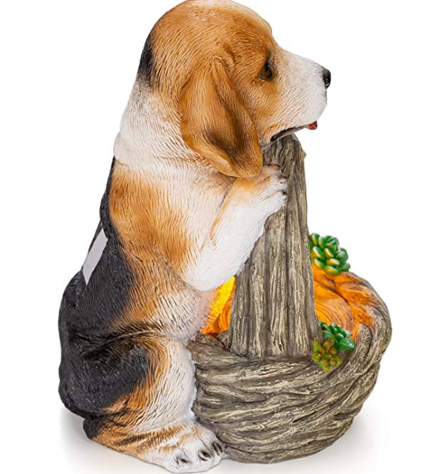 Polyresin 4W Solar Dog Garden Ornament With Basket