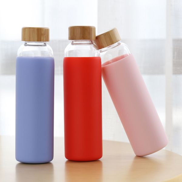 500ml Portable Glass Water Bottle Bamboo Lid Odor Free Heat Resistance