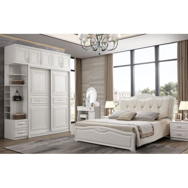 Multipurpose Double Door White Wooden Wardrobe With Drawers Thickened Practical