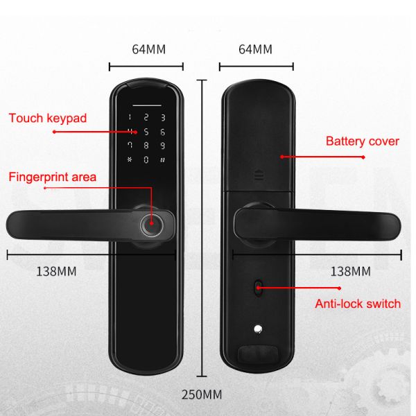 ROHS Apartment Smart Door Lock DC6V Wifi Fingerprint Digital Keypad Lock