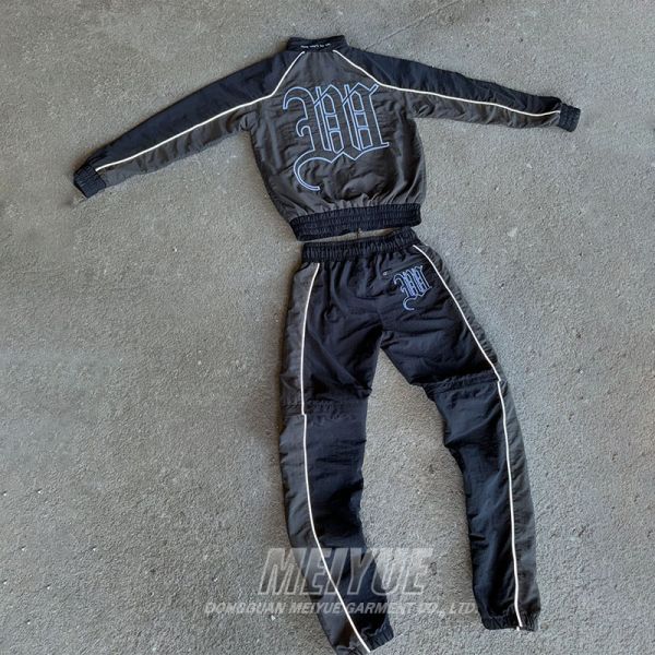 Polyester Men's 2 Piece Jogger Set Patchwork Tracksuit Jacket And Track Pants Windproof