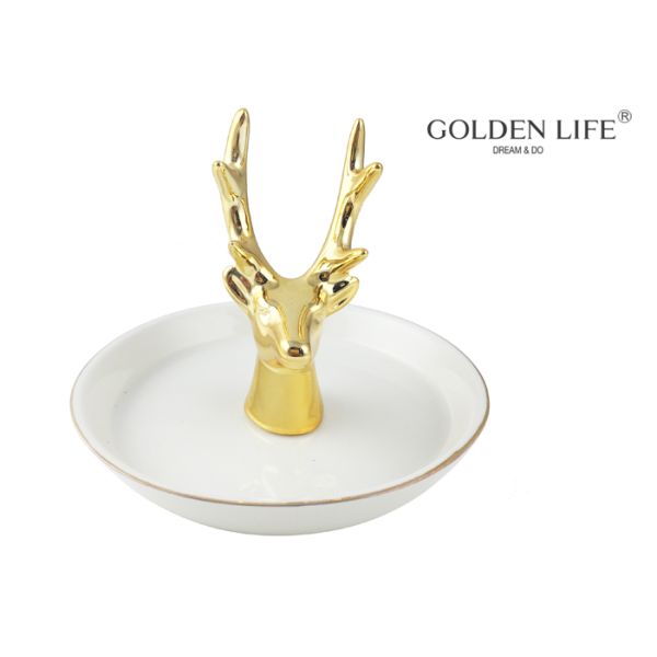 Nordic Style Ceramic Jewelry Plate Golden Elephant Jewelry Plate Ring Tray Decoration