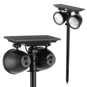 Dual Head 2400mAH 6000K Commercial LED Solar Landscape Spotlights