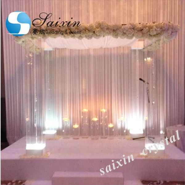 Antique Decoration Backdrop With Artificial Flowers Square Mirrored Pedestal Stand 120cm