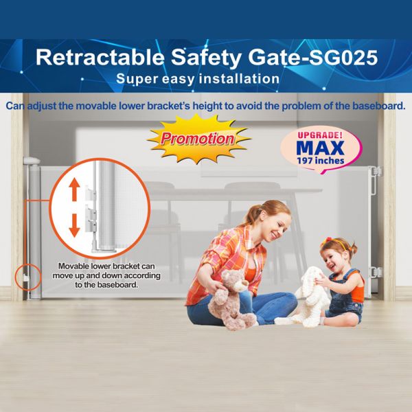 3 Meter Metal Retractable Baby Safety Door Gate