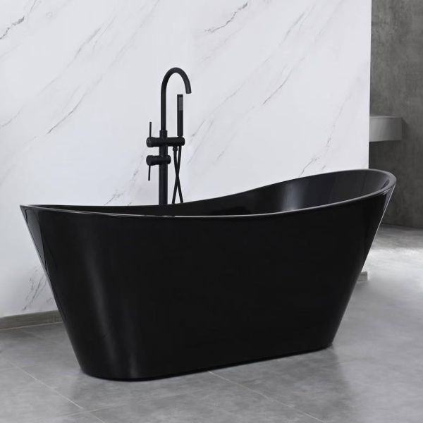 1700mm High Gloss Freestanding Acrylic Slipper Bath Soaking Tub Black