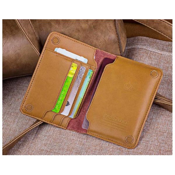 Leather passport bag ticket holder travel document storage multi-function card package