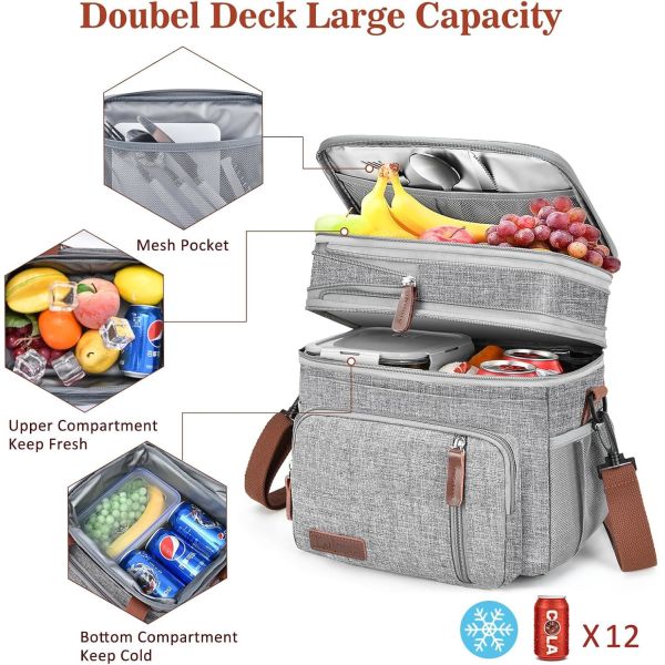 Lunch Box & Lunch Bag for Women Men, Large Insulated Adult Lunch Box Leakproof Lunchbox Cooler Bag for Work Picnic Beach,16L, Reusable Non Woven Part