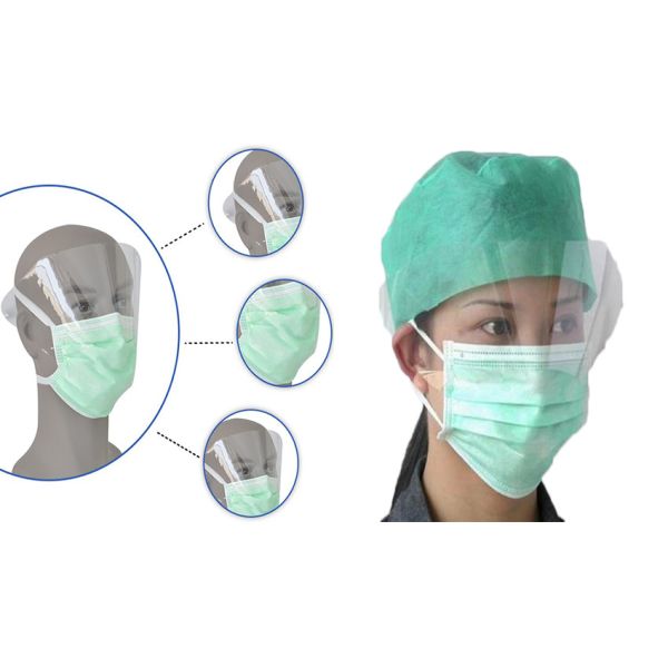 Non-woven Disposable Face Mask with plasitic eye shield,added protection for eyeswith clear plastic