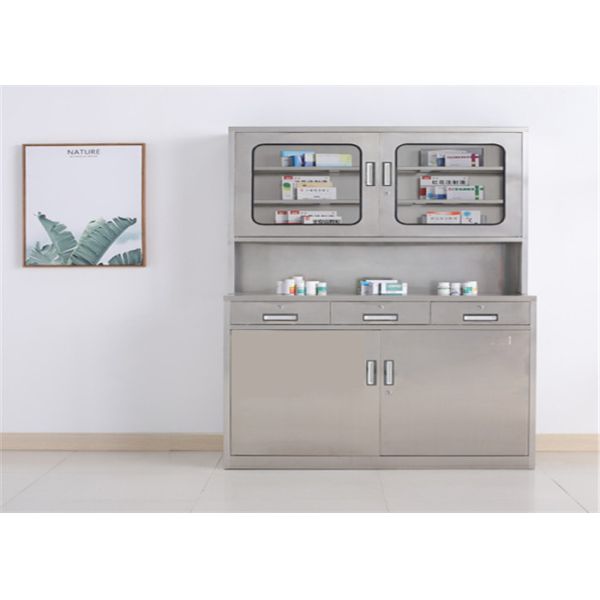 Hospital Stainless Steel Medicine Display Cabinet , Three Drawers Lockable Medicine Cabinet