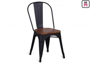 Cheap 86cm Height Black Metal Restaurant Chairs Tolix Bar Stool With Wooden Seat  wholesale