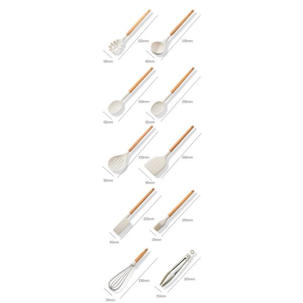 Silicone Kitchenware Wood Kitchen Tools With Wooden Handle 12pcs Set