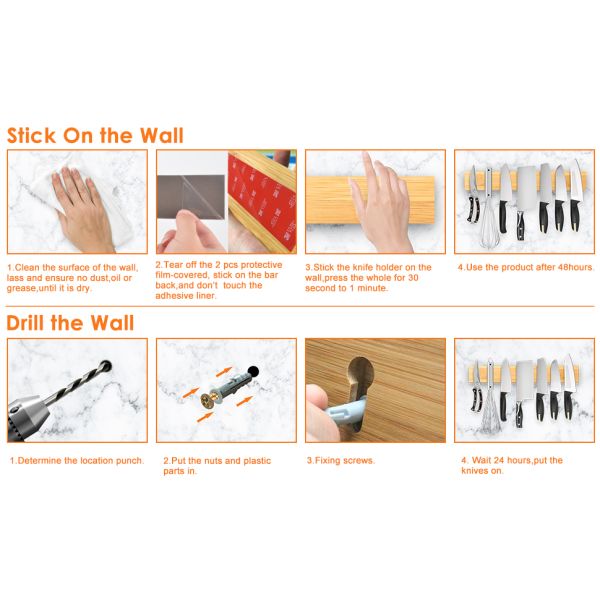 Oak Wood Magnetic Knife Holder Wall Mount Space-Saving Kitchen Accessory 680-995g