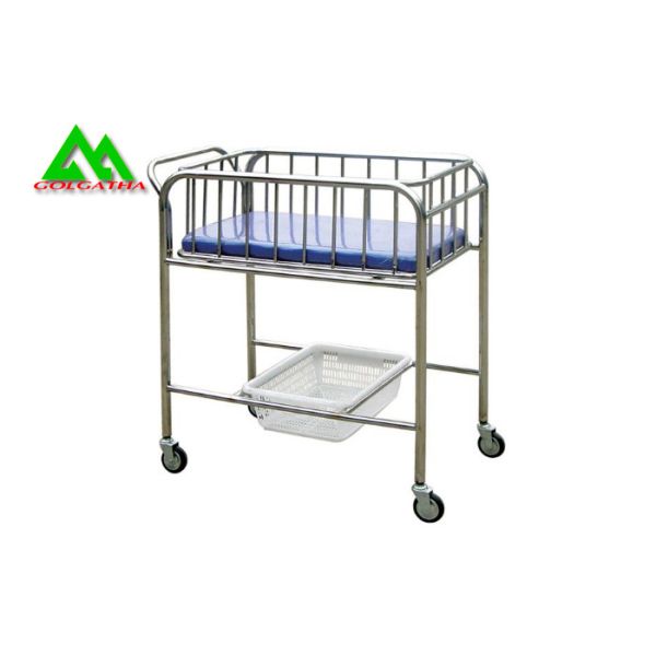 Stainless Steel Infant Hospital Bed , Ward Room Hospital Nursery Cribs Trolley