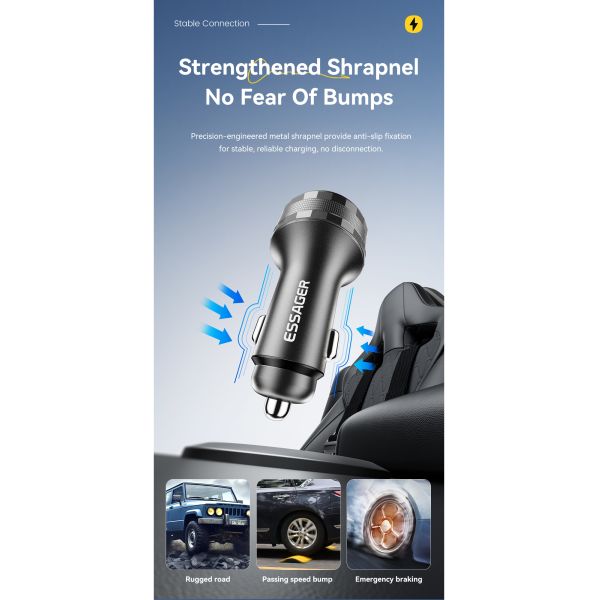 ESSAGER ES-CC25 QC18W USB-A Dual PD45W USB C Car Phone Charger Adapter With Digital Display
