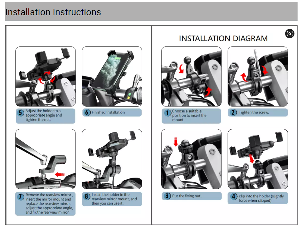 Motorcycle 360 rotation Qi 1.5A 15W Wireless Phone Charger