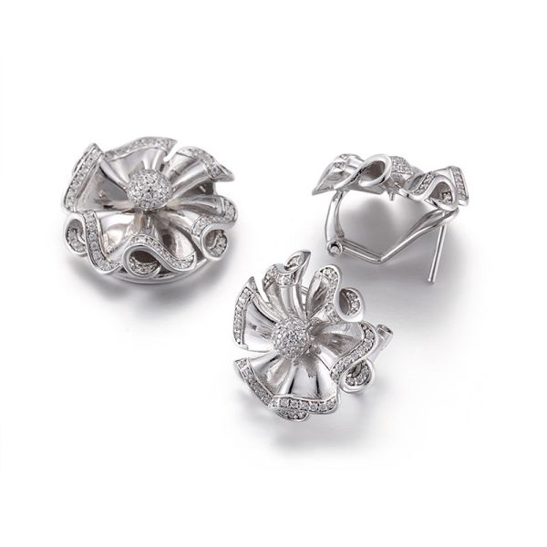 AAA Cubic Zirconia Flower Earrings 5.41g Sterling Silver Flower Stud Earrings