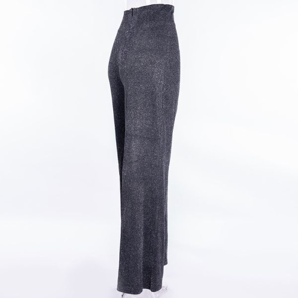 Silver Silk Ladies Casual Pants , Women's High Waisted Wide Leg Pants