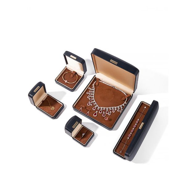 Navy blue High Quality PU Leather Ring Box Elegant Jewelry Storage Gift Box