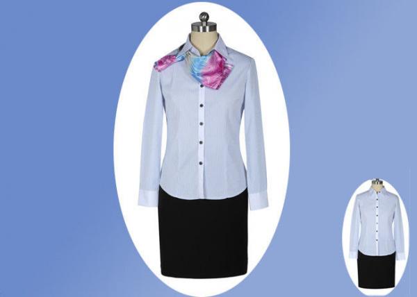 Quality Modern Office Slim Long Sleeve Work Uniform Lady Blue White Striped Shirt for sale
