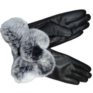Cheap New Collection Fashion Genuine leather Rex Rabbit Fur Cuff Wool Lined Sheepskin Ladies Dress Gloves wholesale
