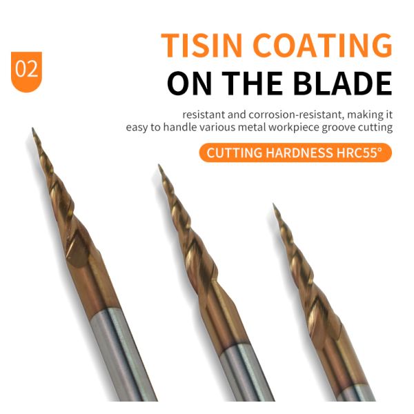 High Quality Low Price 3mm 1/8 Inch Carbide End Mill Cnc Tapper Square Freza Bits Cnc Router Conical Cutting Bits