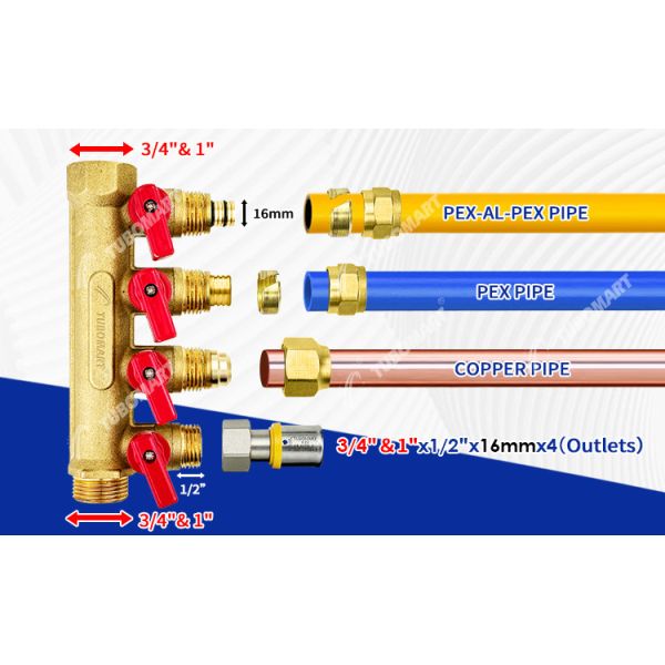 Threaded Connection Brass PEX Manifold 3/4 Inch 1 Inch Pex Hot Water Manifold