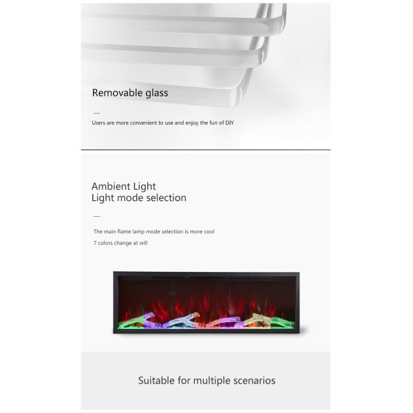 180cm 72 Inch 3 Sided Electric Fireplace Insert Cabinet Multi-Color Flames